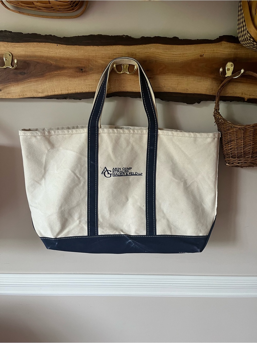 Vintage 80s 90s LL Bean Boat And Tote Bag XL Canvas Navy Blue Made In USA